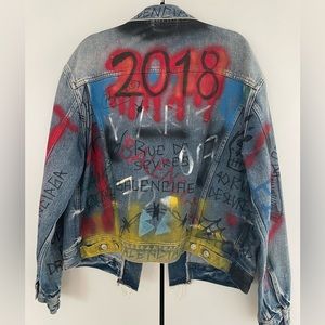 BALENCIAGA Denim Jacket Paint jacket Graffiti denim denim blue